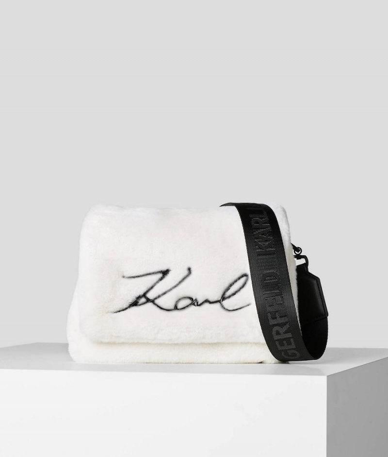 Handbags Damskie Karl Lagerfeld K/SIGNATURE SOFT FAUX-FUR BAGUETTE Białe | PL KI2490