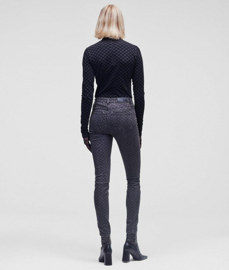 Jeansy Damskie Karl Lagerfeld KL MONOGRAM SKINNY Ciemny Szare | PL OR2985