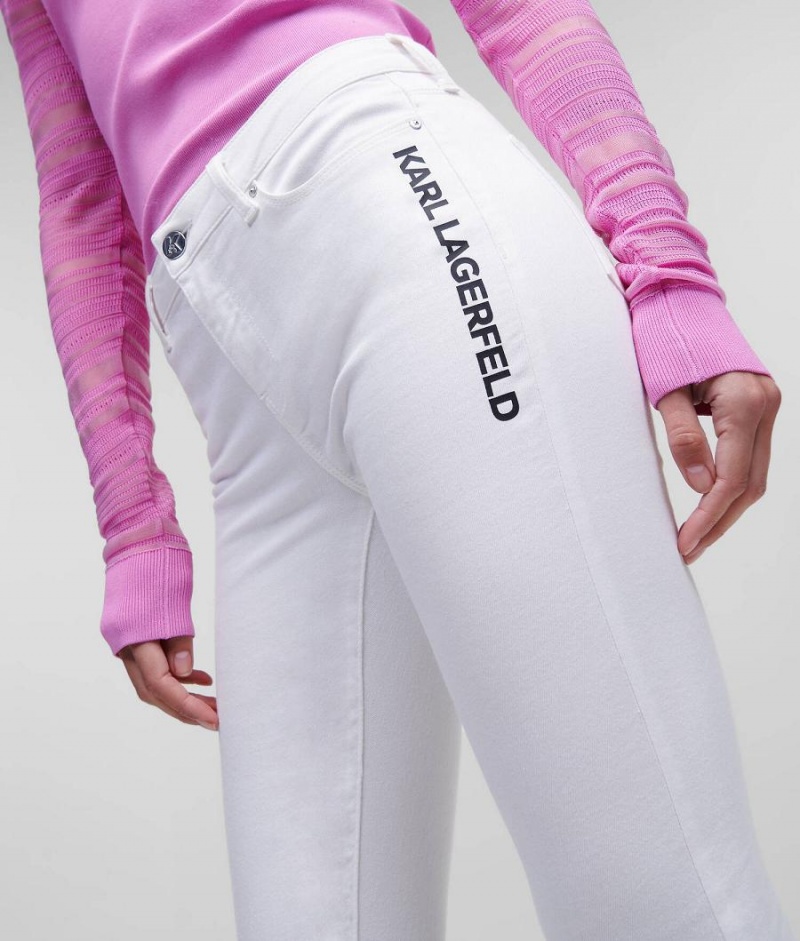 Jeansy Damskie Karl Lagerfeld LOGO WHITE SKINNY Białe Niebieskie | PL KI2975