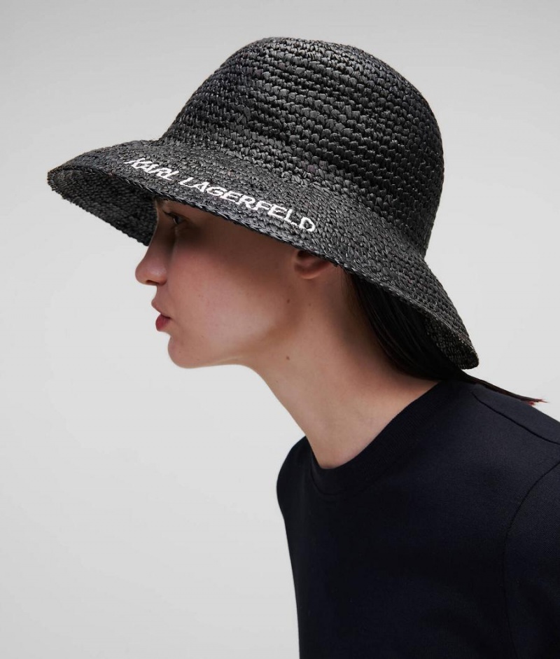 Kapelusz Damskie Karl Lagerfeld K/ESSENTIAL RAFFIA FEDORA Czarne | PL HK2223