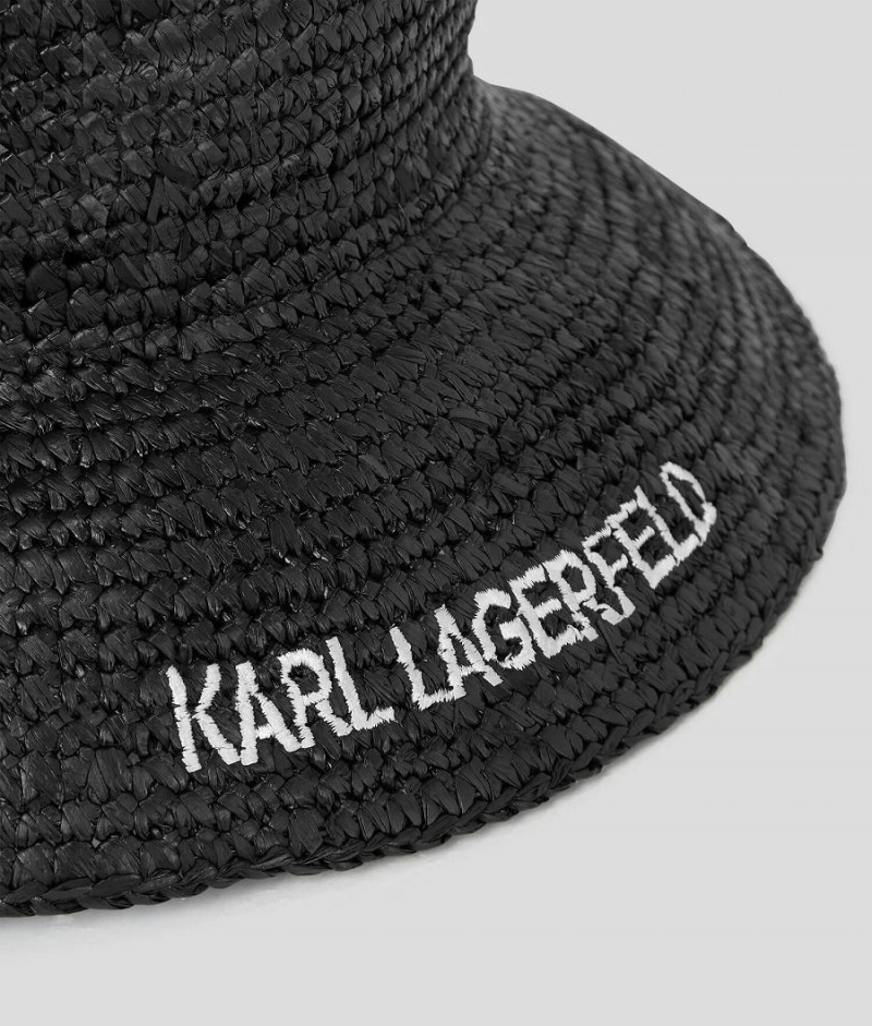 Kapelusz Damskie Karl Lagerfeld K/ESSENTIAL RAFFIA FEDORA Czarne | PL HK2223