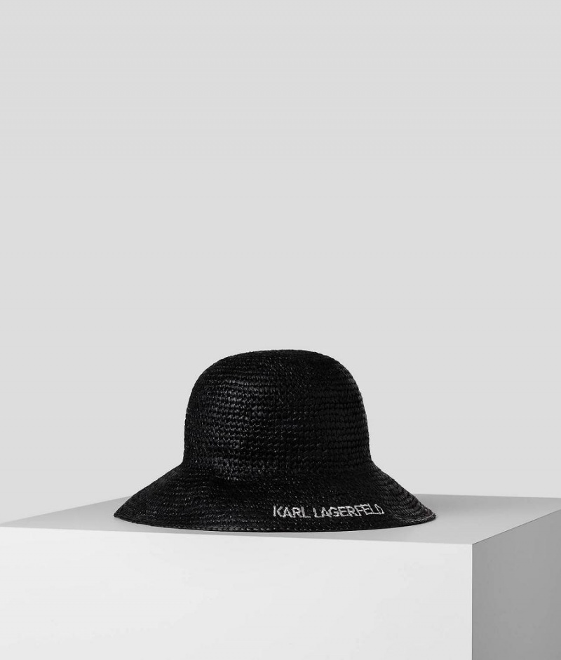 Kapelusz Damskie Karl Lagerfeld K/ESSENTIAL RAFFIA FEDORA Czarne | PL HK2223