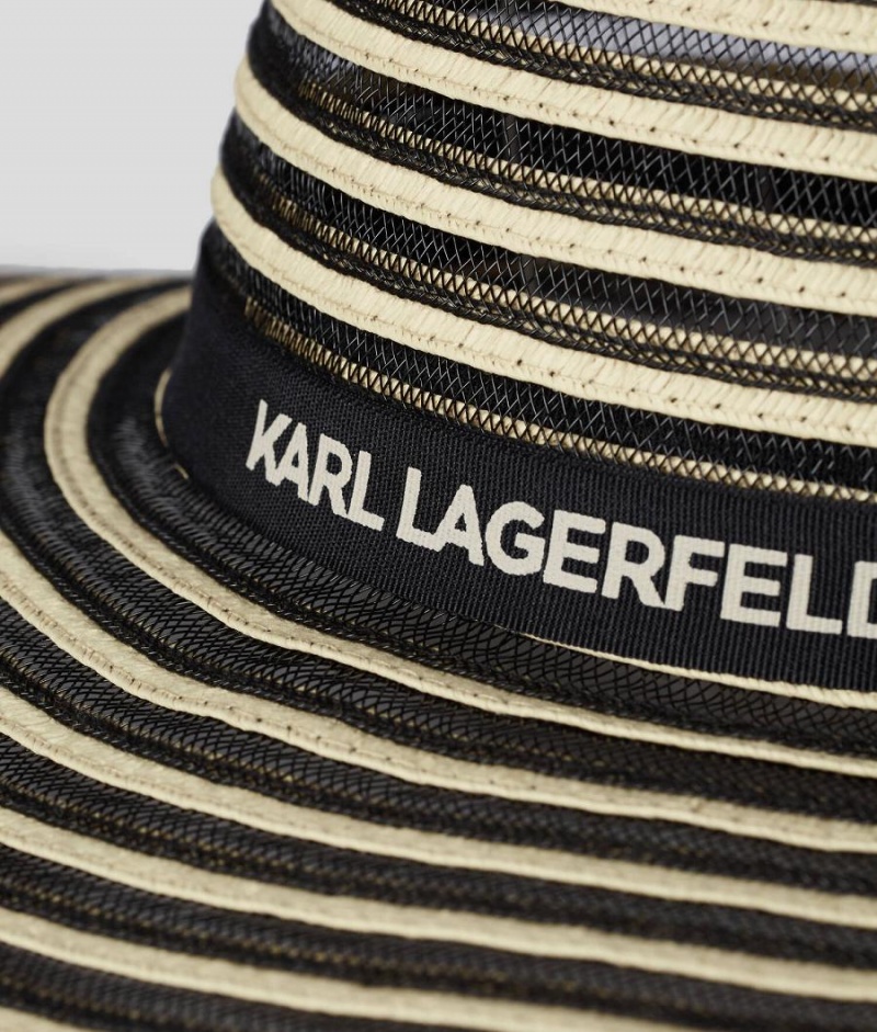 Kapelusz Damskie Karl Lagerfeld K/ESSENTIAL STRIPED SUN Czarne | PL CE2229