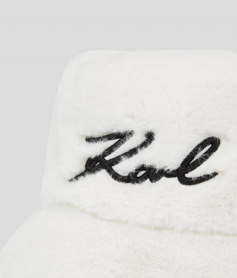 Kapelusz Damskie Karl Lagerfeld K/SIGNATURE FAUX-FUR BUCKET Białe | PL GL2222