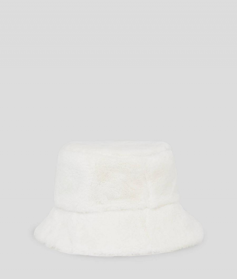 Kapelusz Damskie Karl Lagerfeld K/SIGNATURE FAUX-FUR BUCKET Białe | PL GL2222