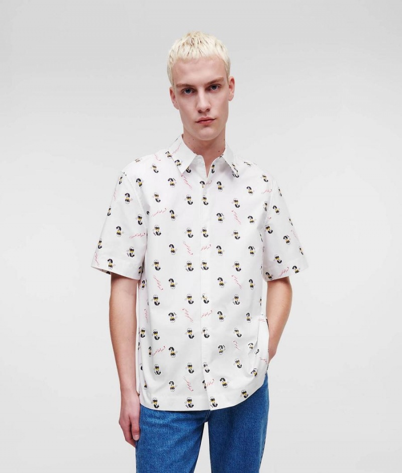 Koszule Męskie Karl Lagerfeld DISNEY x SHORT-SLEEVED Białe | PL HK3715