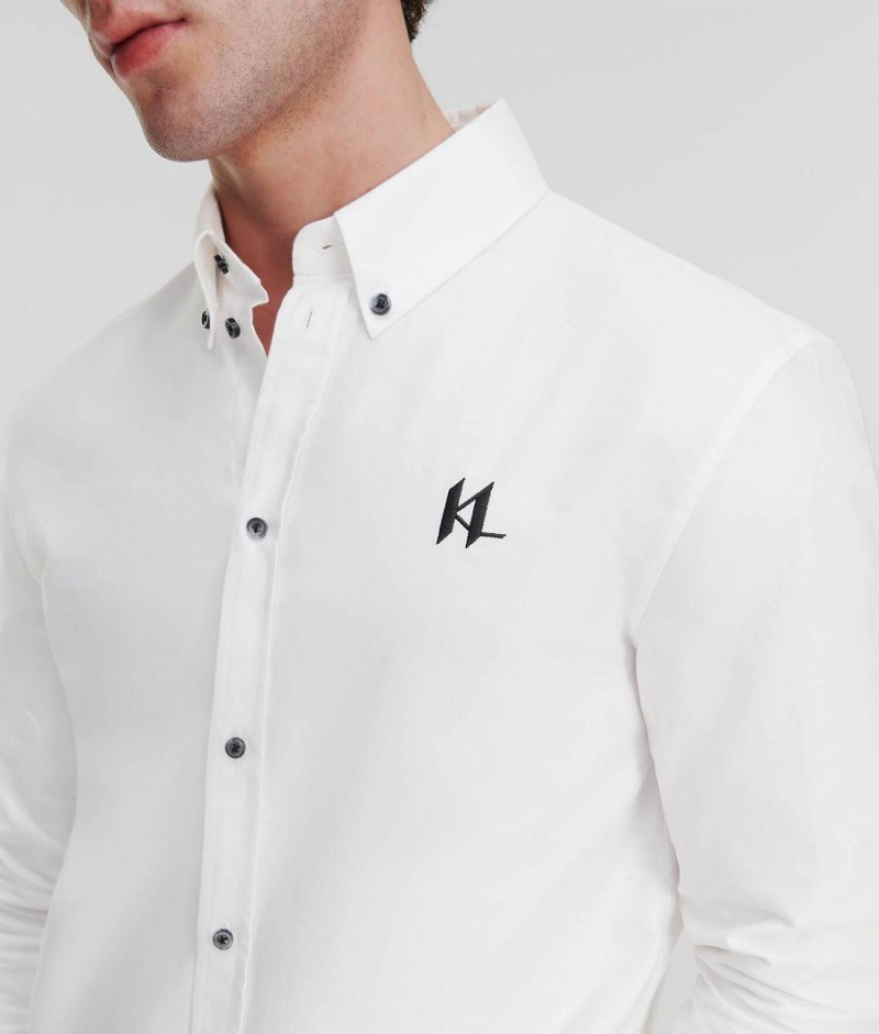 Koszule Męskie Karl Lagerfeld KL MONOGRAM OXFORD Białe | PL PQ3722