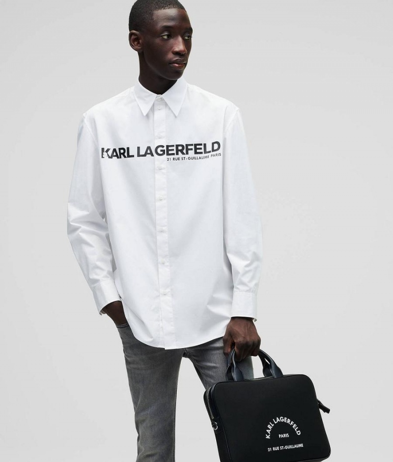 Koszule Męskie Karl Lagerfeld LOGO POPLIN Białe | PL ZG3711