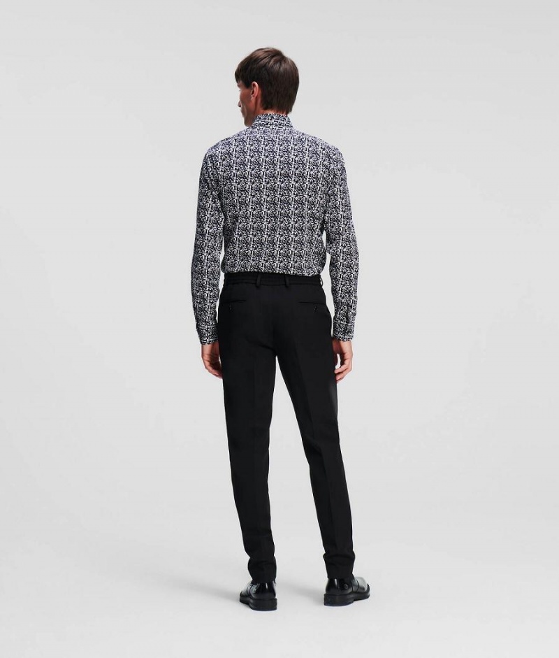 Koszule Męskie Karl Lagerfeld Modern Fit Patterned Czarne Białe | PL DN3692