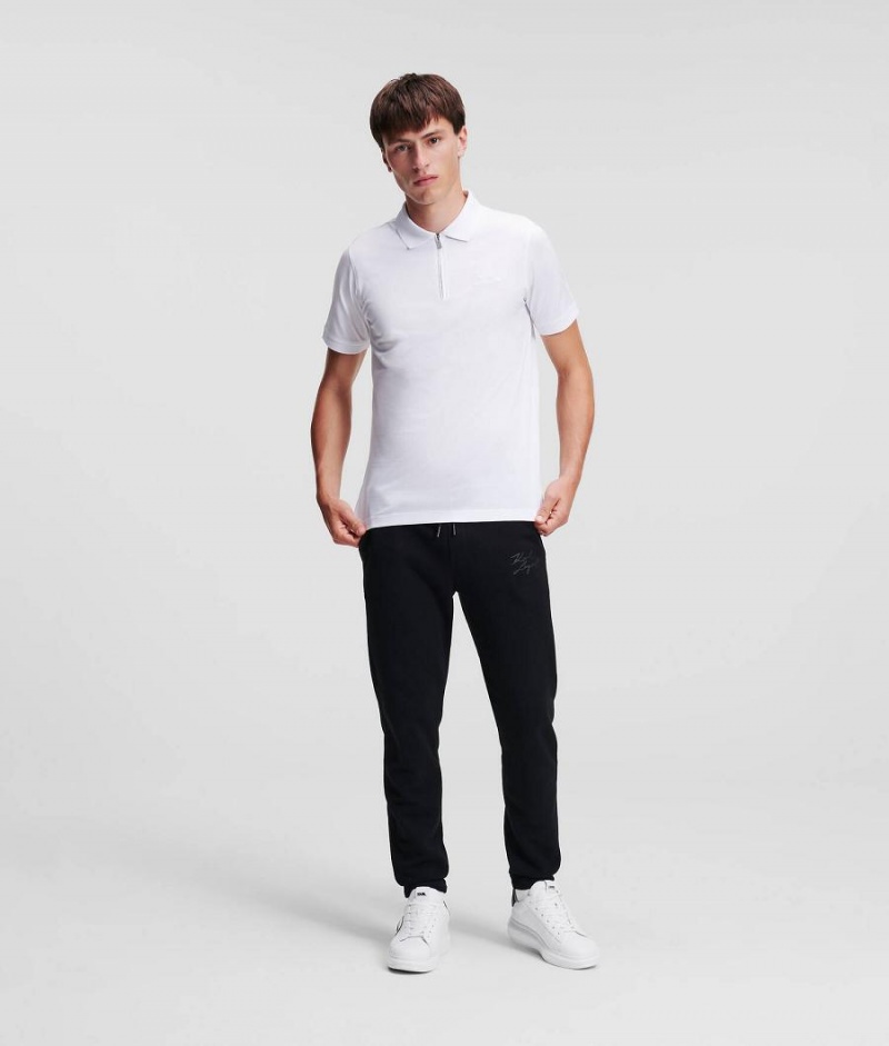 Koszule Męskie Karl Lagerfeld Polo with Zip Placket Białe | PL AP3694