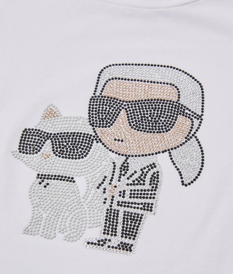 Koszulki Dziecięce Karl Lagerfeld K/Ikonik Rhinestone Białe | PL IS4061