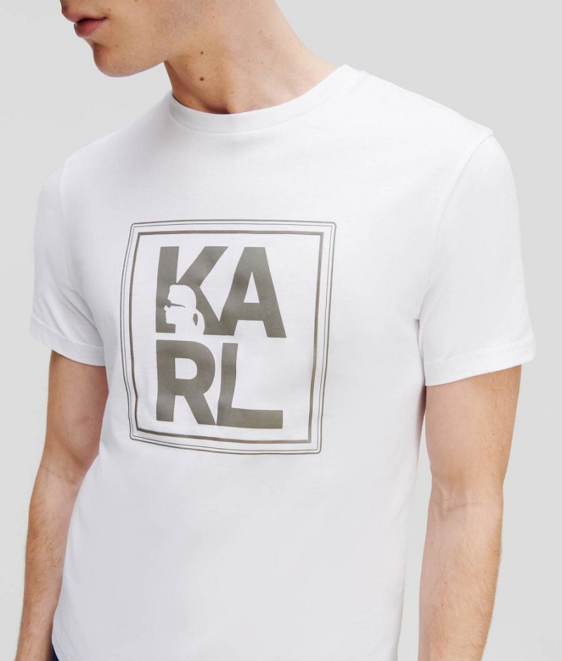 Koszulki Męskie Karl Lagerfeld ATHLEISURE BIG LOGO Białe | PL FM3892