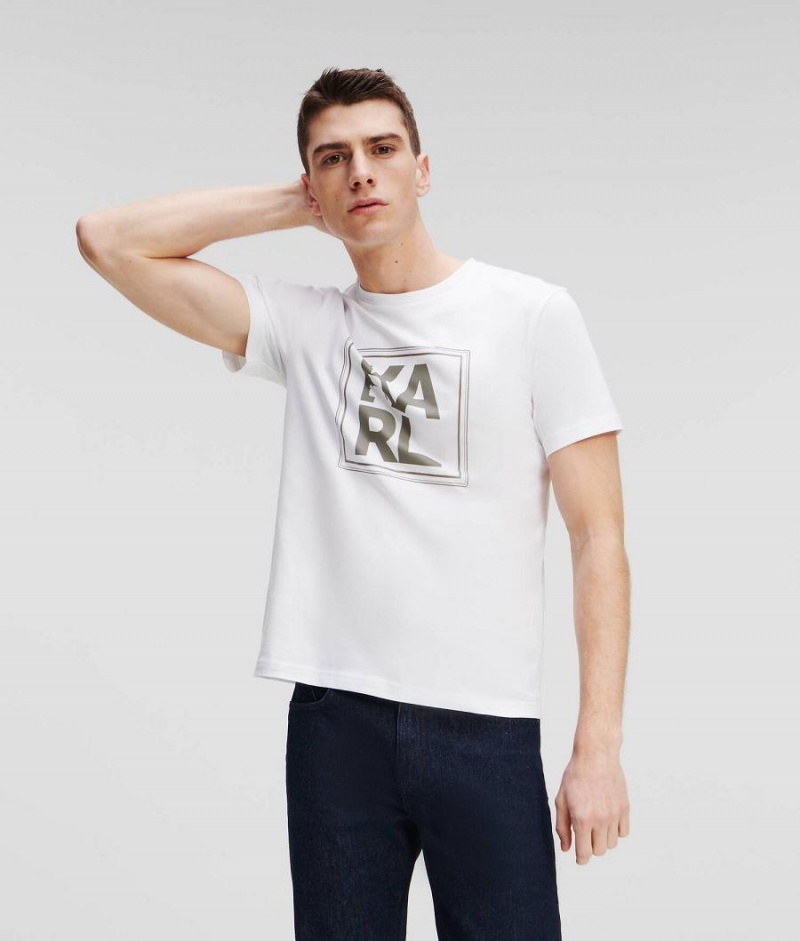 Koszulki Męskie Karl Lagerfeld ATHLEISURE BIG LOGO Białe | PL FM3892