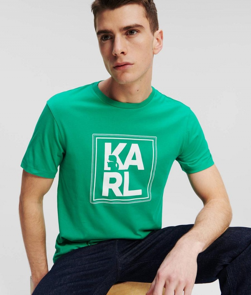 Koszulki Męskie Karl Lagerfeld ATHLEISURE BIG LOGO Zielone | PL UT3906