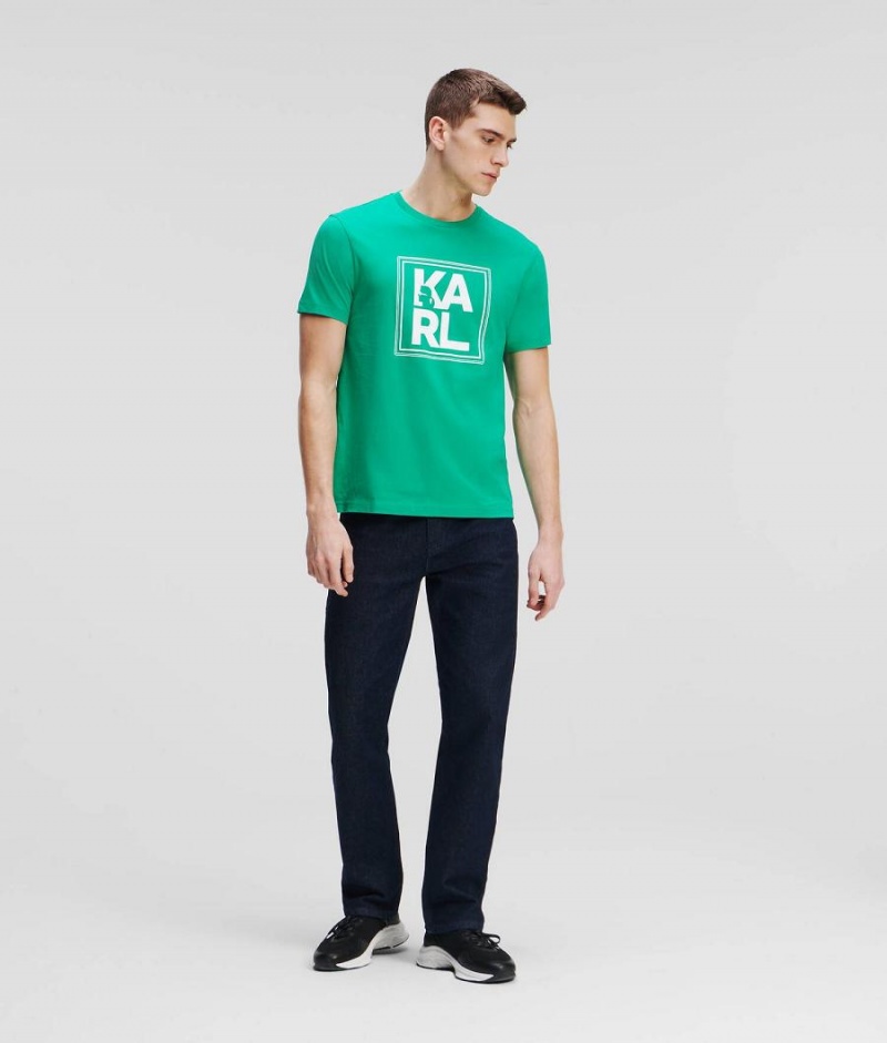 Koszulki Męskie Karl Lagerfeld ATHLEISURE BIG LOGO Zielone | PL UT3906