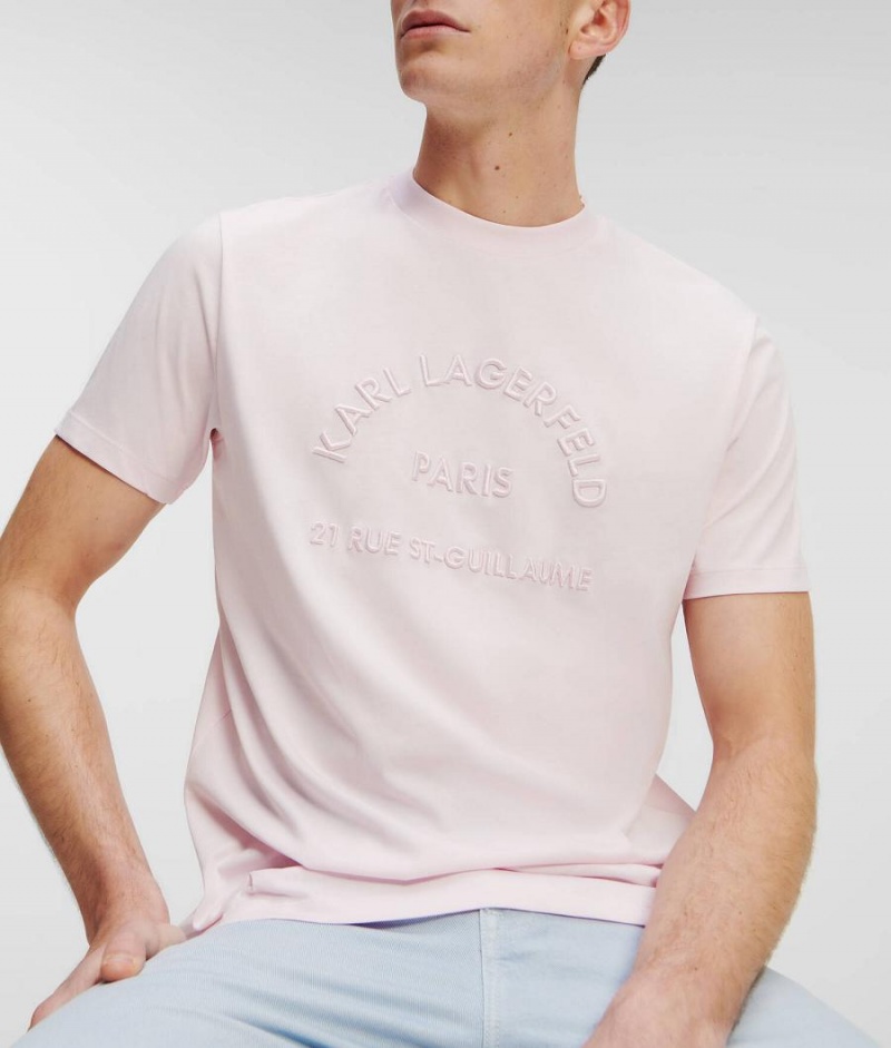 Koszulki Męskie Karl Lagerfeld Embroidered Logo Różowe | PL OR3827