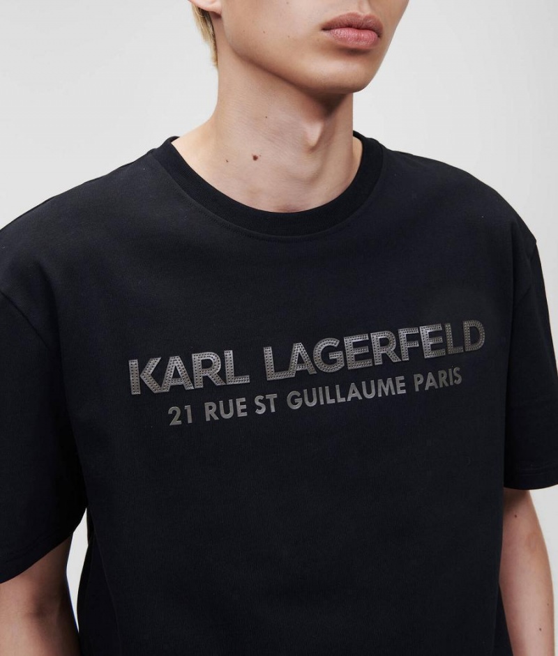 Koszulki Męskie Karl Lagerfeld FAUX-LEATHER LOGO Czarne | PL OR3931