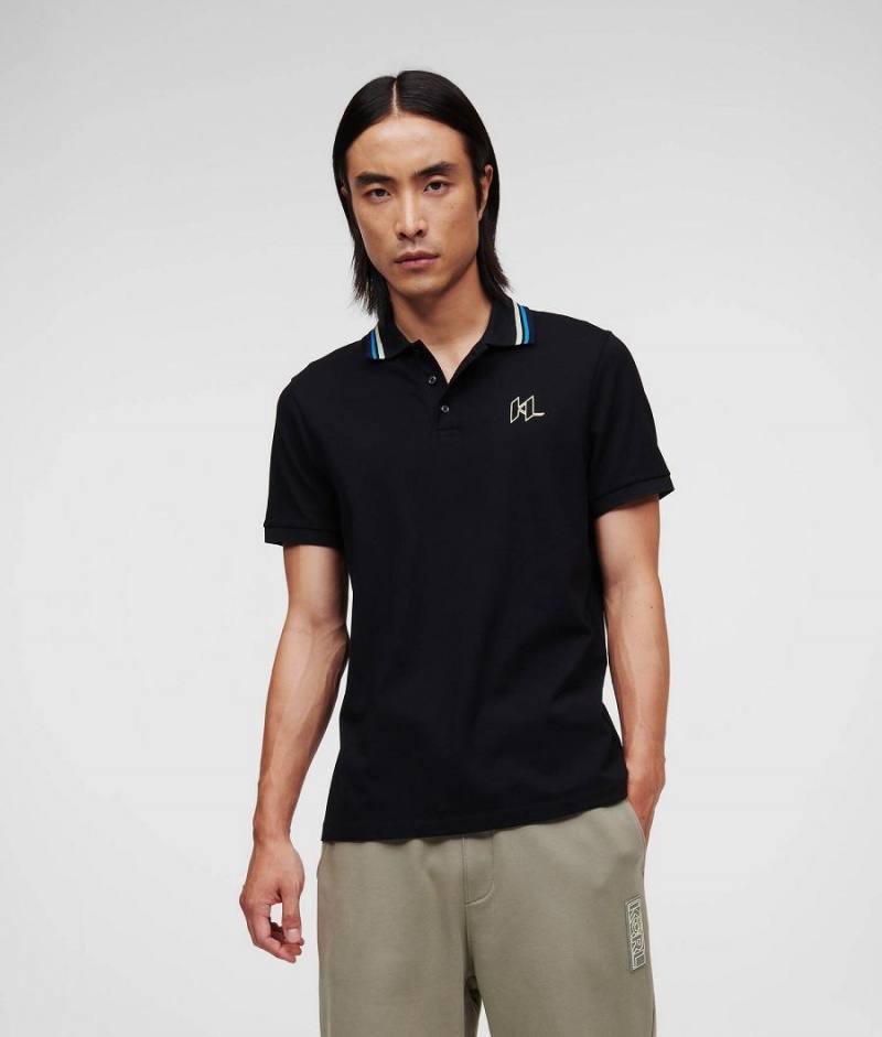 Koszulki Męskie Karl Lagerfeld KL GRAFFITY EMBROIDERY POLO Czarne | PL NB3837