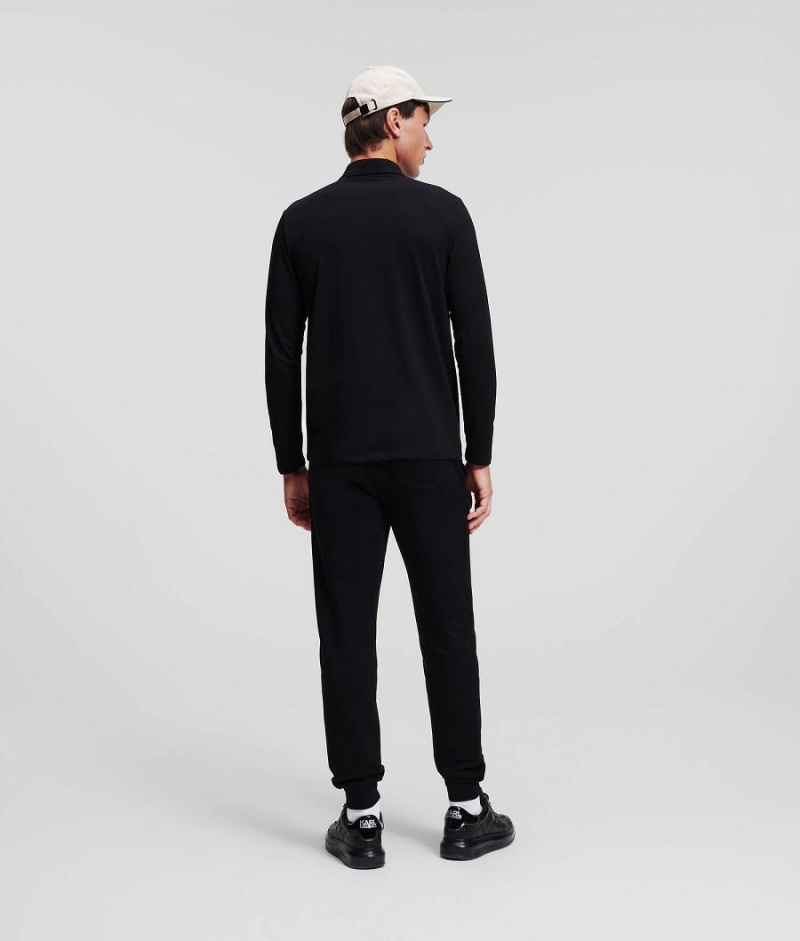 Koszulki Męskie Karl Lagerfeld Long Sleeve Polo Czarne | PL QZ3860