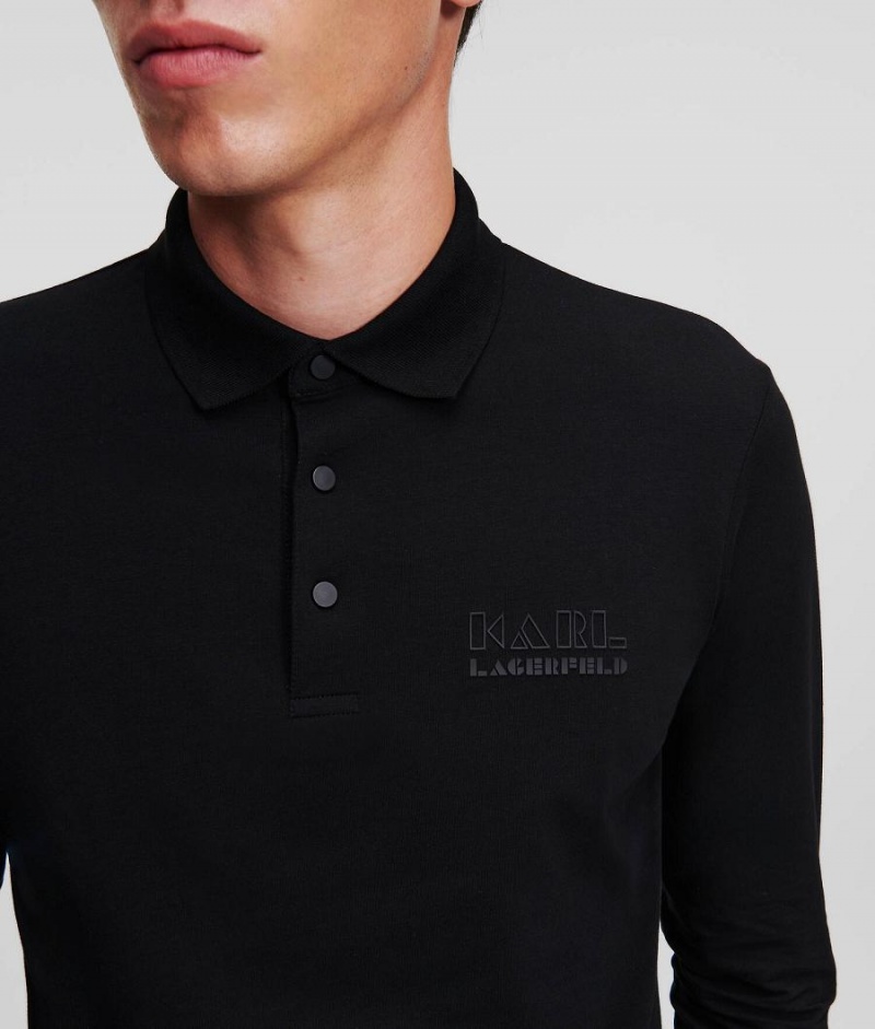 Koszulki Męskie Karl Lagerfeld Long Sleeve Polo Czarne | PL QZ3860