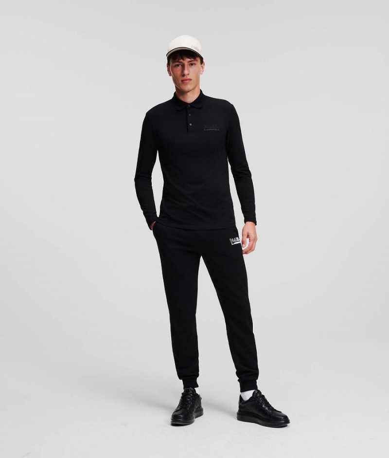 Koszulki Męskie Karl Lagerfeld Long Sleeve Polo Czarne | PL QZ3860