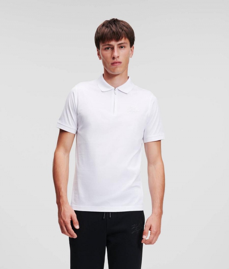 Koszulki Męskie Karl Lagerfeld Polo with Zip Placket Białe | PL MA3861