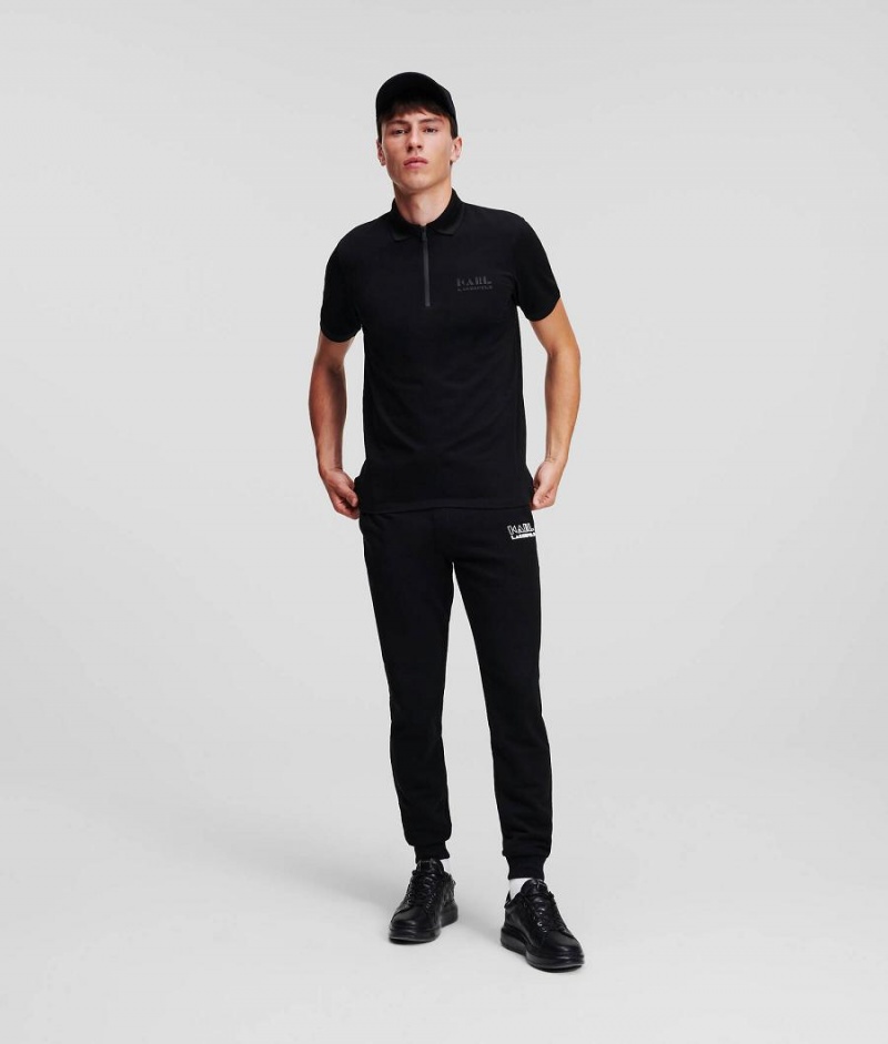 Koszulki Męskie Karl Lagerfeld Polo with Zip Placket Czarne | PL FM3874