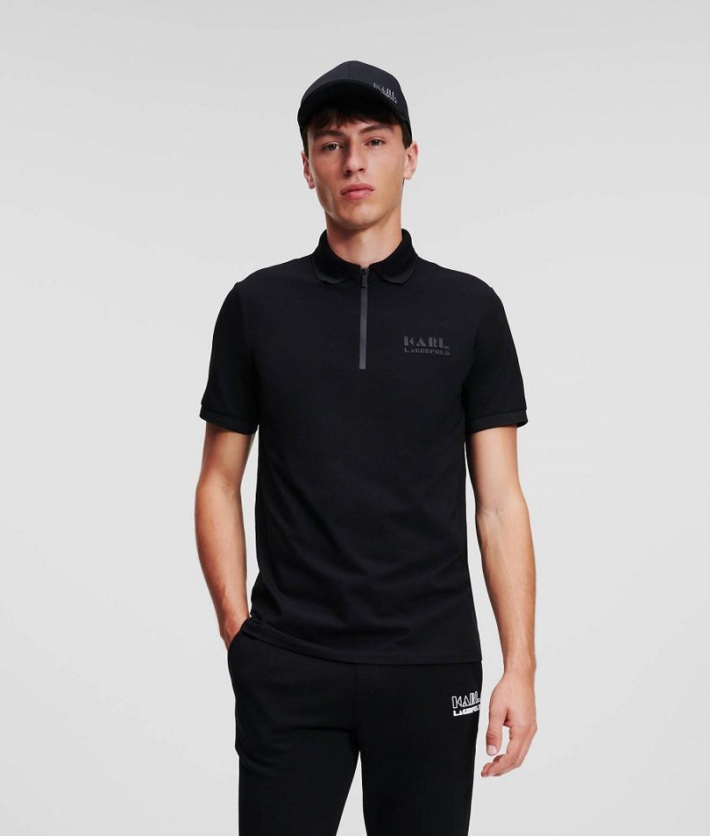 Koszulki Męskie Karl Lagerfeld Polo with Zip Placket Czarne | PL FM3874