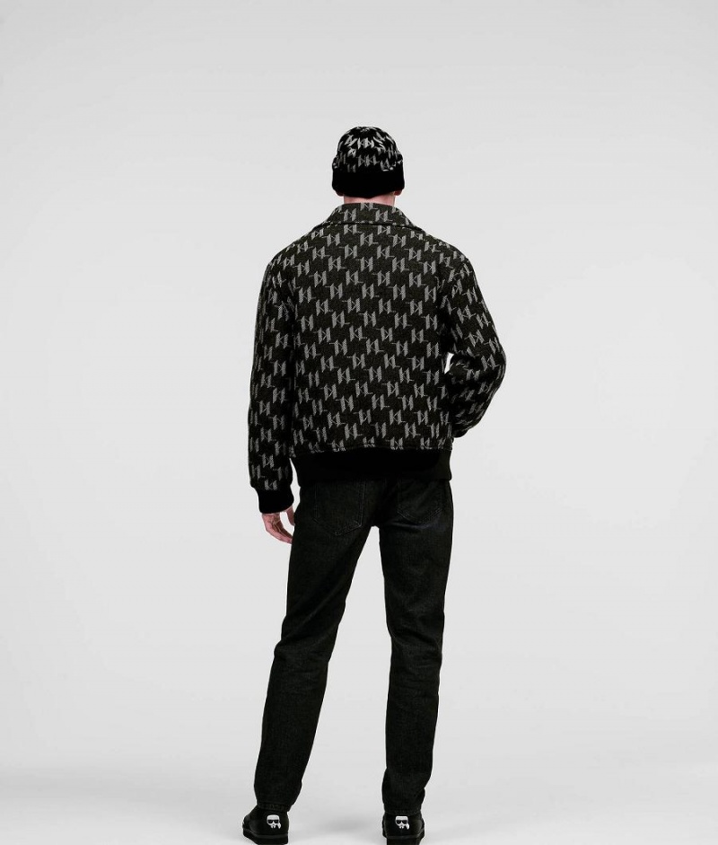 Kurtki Męskie Karl Lagerfeld MONOGRAM WOOL BOMBER Szare | PL DN3563