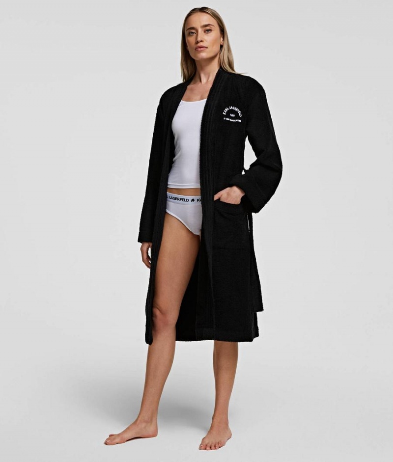 Odzież Domowa Damskie Karl Lagerfeld RUE ST-GUILLAUME BATHROBE Czarne | PL JJ2905