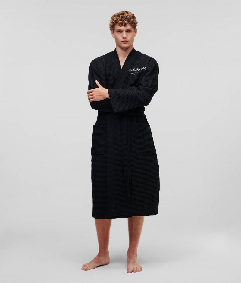 Odzież Domowa Męskie Karl Lagerfeld HOTEL WAFFLE BATHROBE Czarne | PL DN3633