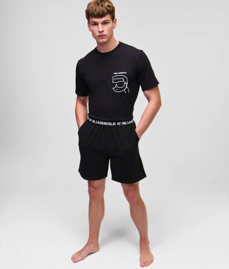 Odzież Domowa Męskie Karl Lagerfeld IKONIK SHORTS AND TEE SET Czarne | PL PQ3643