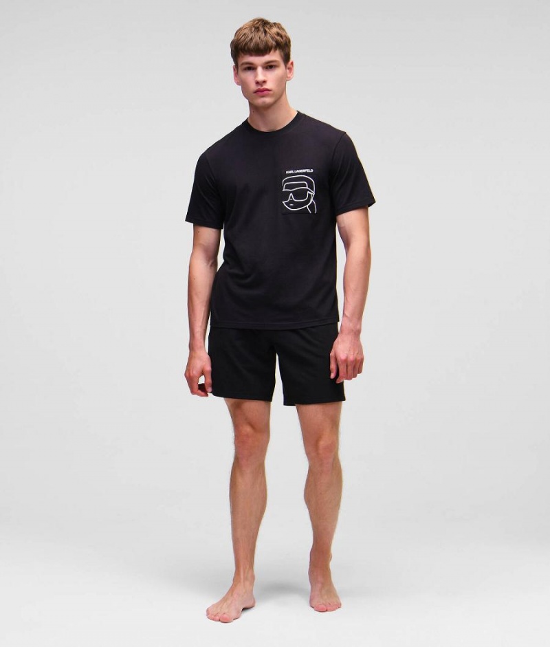 Odzież Domowa Męskie Karl Lagerfeld IKONIK SHORTS AND TEE SET Czarne | PL PQ3643