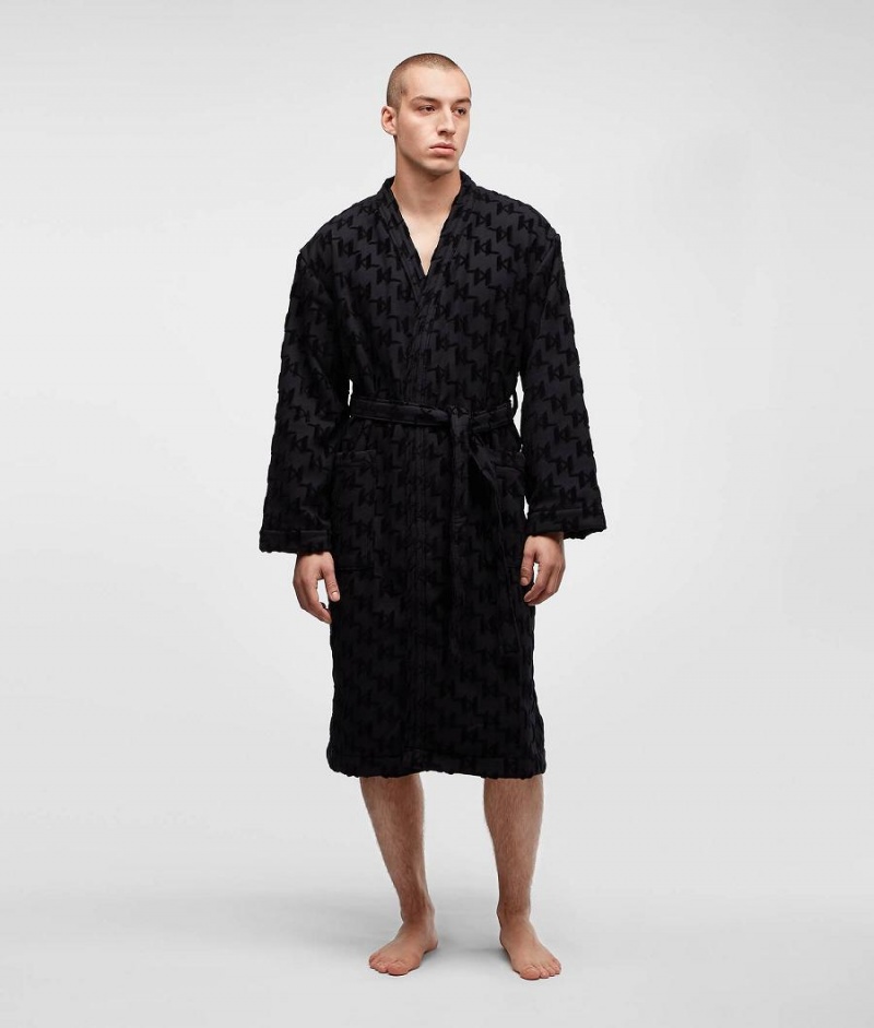 Odzież Domowa Męskie Karl Lagerfeld KL MONOGRAM BATHROBE Czarne | PL IS3645