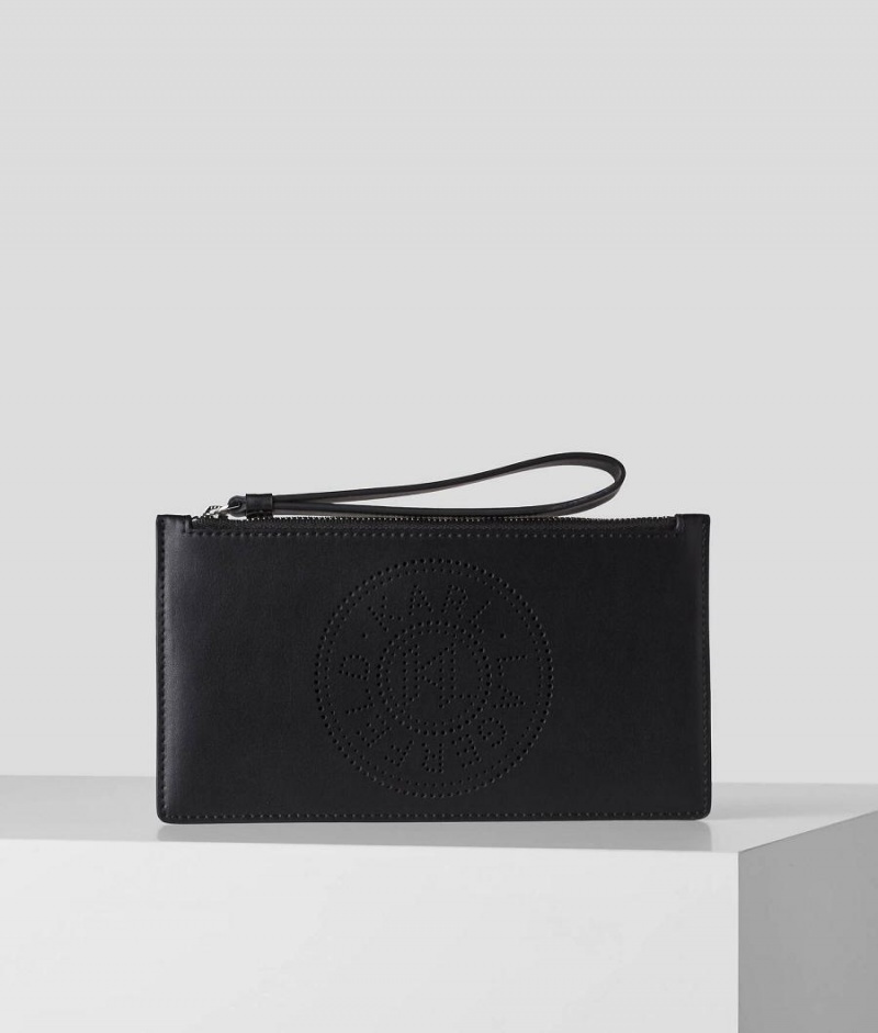 Plecaki Damskie Karl Lagerfeld K/CIRCLE PERFORATED LOGO POUCH Czarne | PL NB2024