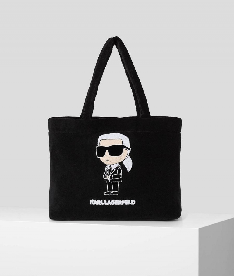 Plecaki Damskie Karl Lagerfeld K/Ikonik Beach Terry Tote Czarne | PL TV3273