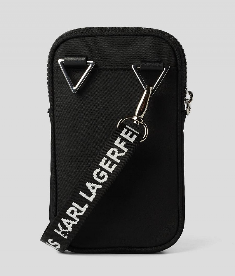 Plecaki Damskie Karl Lagerfeld KLJ Phone Pouch with Logo Patch Czarne | PL UT2032