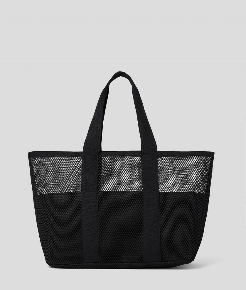 Plecaki Damskie Karl Lagerfeld LOGO MESH BEACH TOTE Czarne | PL QZ3277