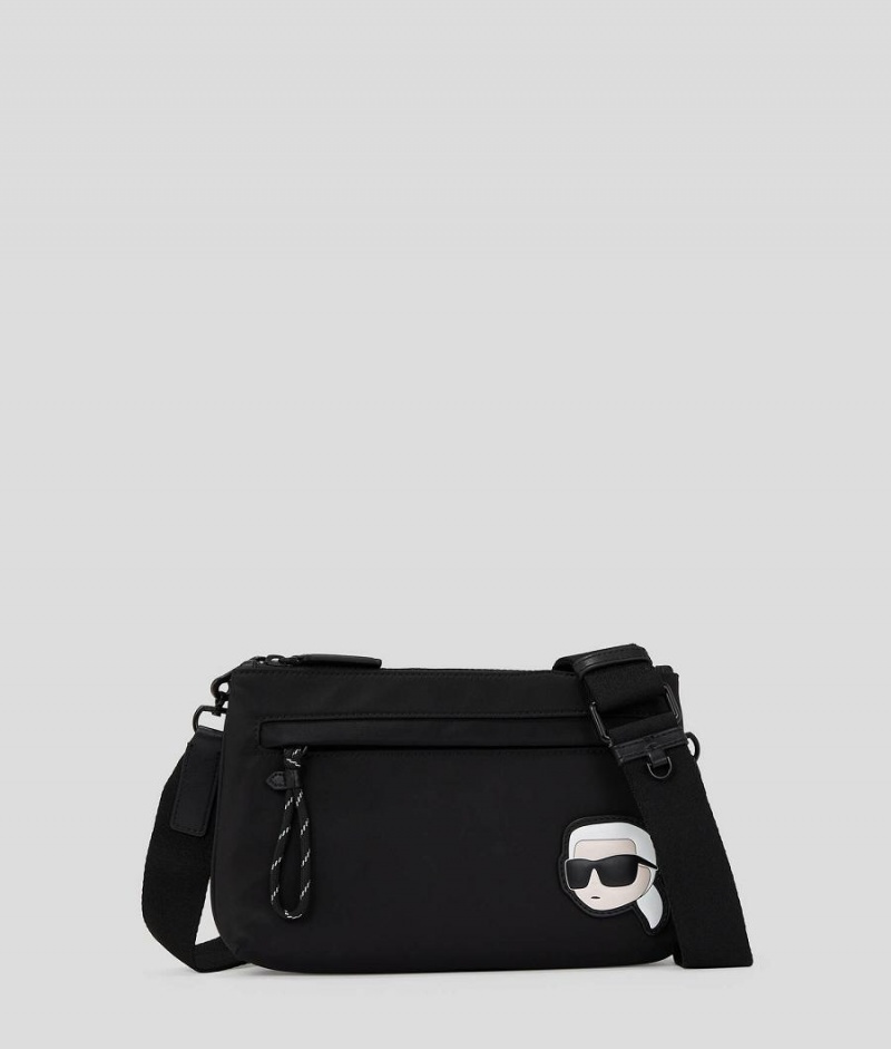 Plecaki Męskie Karl Lagerfeld K/IKONIK NYLON TWIN POUCH CROSSBODY Czarne | PL BC3395