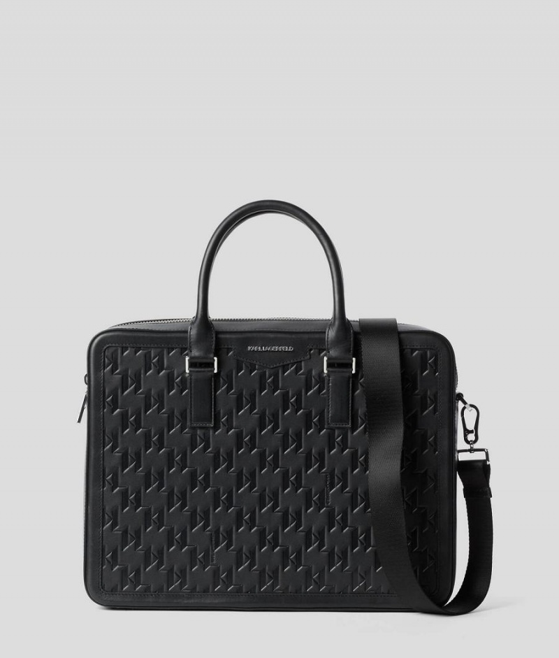 Plecaki Męskie Karl Lagerfeld K/LOOM LEATHER BRIEFCASE Czarne | PL MA3393