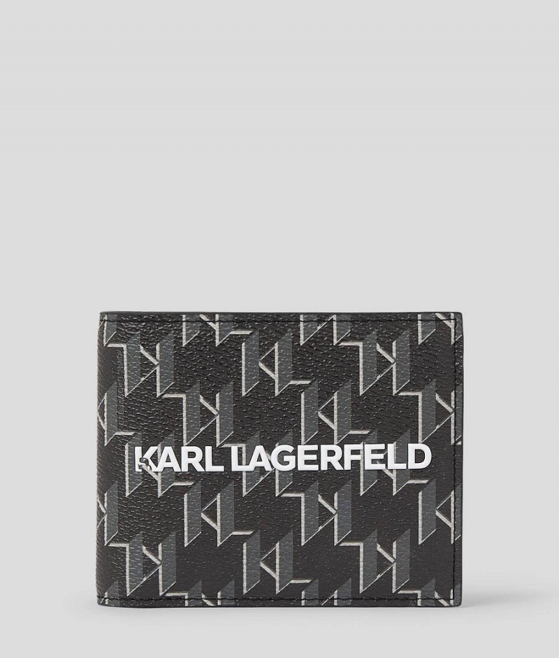 Portfel Męskie Karl Lagerfeld K/MONOGRAM KLASSIK BI-FOLD Czarne | PL QZ3496