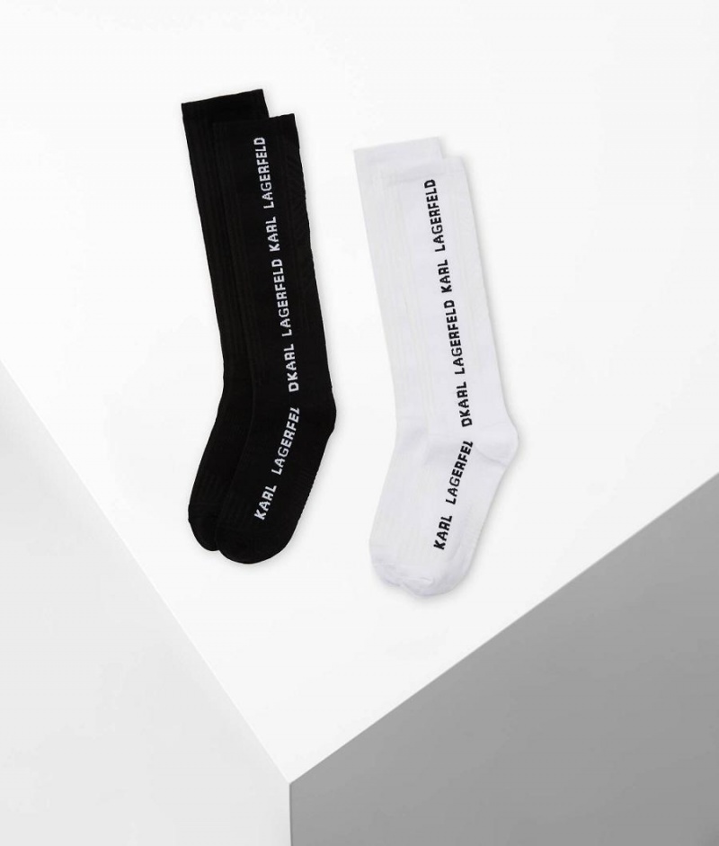 Skarpetki Damskie Karl Lagerfeld CLASSIC LONG SOCKS – 2 PACK Czarne | PL IS2631