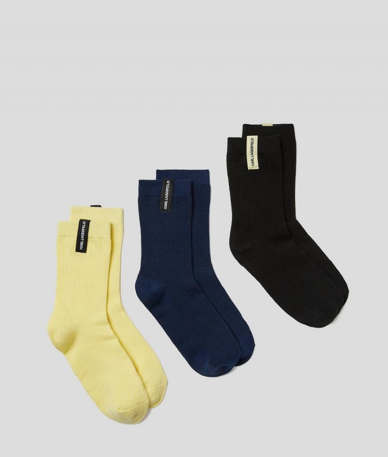 Skarpetki Damskie Karl Lagerfeld K/Essential Tag Socks 3 Pack Niebieskie Czarne | PL IS2604