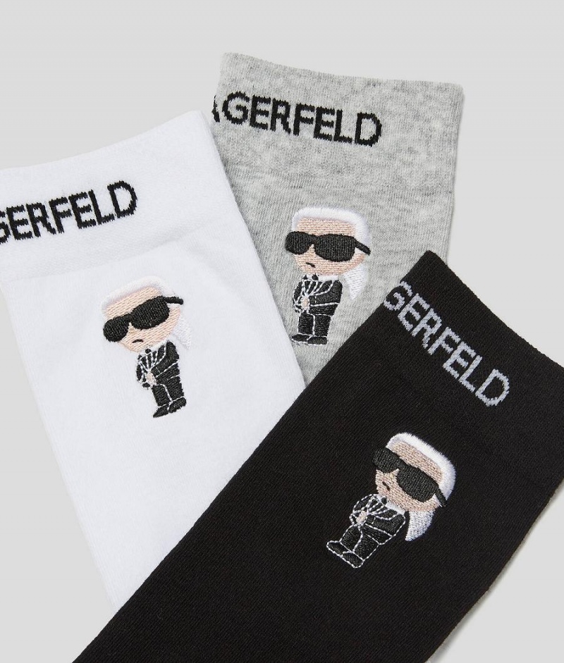 Skarpetki Damskie Karl Lagerfeld K/Ikonik Socks 3 Pack Czarne Białe Szare | PL CE2616