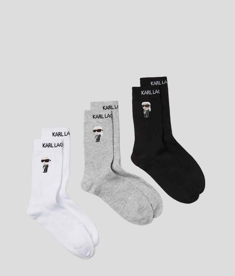 Skarpetki Damskie Karl Lagerfeld K/Ikonik Socks 3 Pack Czarne Białe Szare | PL CE2616