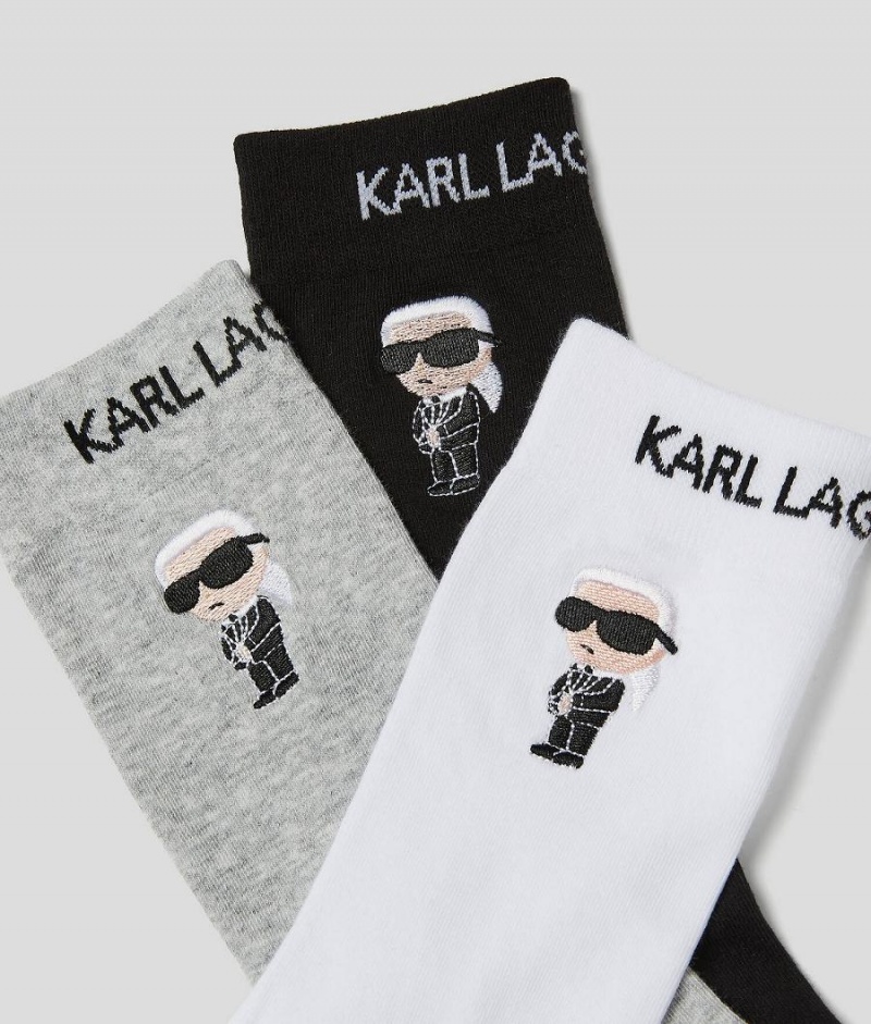 Skarpetki Damskie Karl Lagerfeld K/Ikonik Socks 3 Pack Czarne Białe Szare | PL CE2616