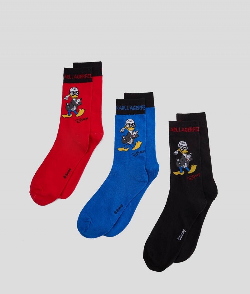 Skarpetki Męskie Karl Lagerfeld DISNEY x SOCKS – 3 PACK Czerwone Niebieskie Czarne | PL HK3975