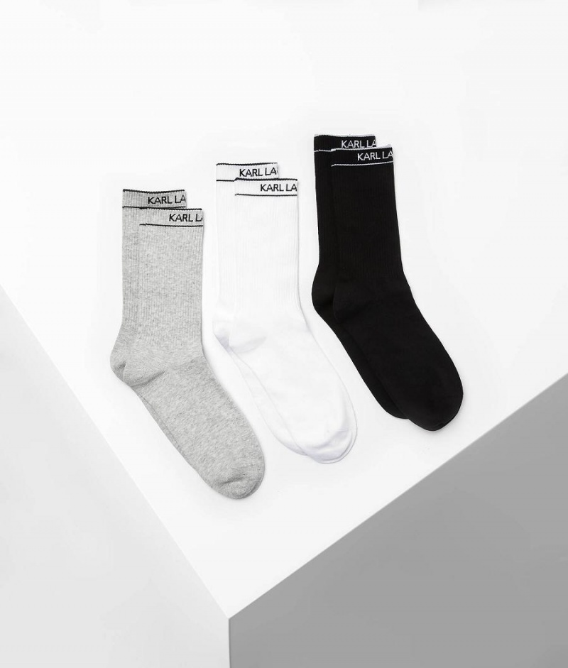 Skarpetki Męskie Karl Lagerfeld K/ESSENTIAL SOCKS – 3 PACK Czarne Białe Szare | PL SO3946