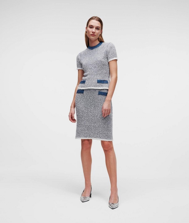 Spódnice Damskie Karl Lagerfeld DENIM KNITTED PENCIL Niebieskie Białe | PL DN2839