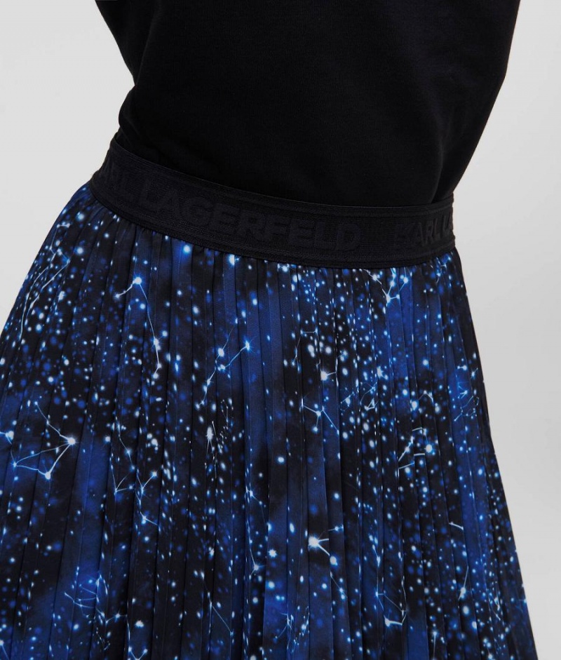 Spódnice Damskie Karl Lagerfeld GALAXY-PRINT PLEATED Czarne | PL MA2852